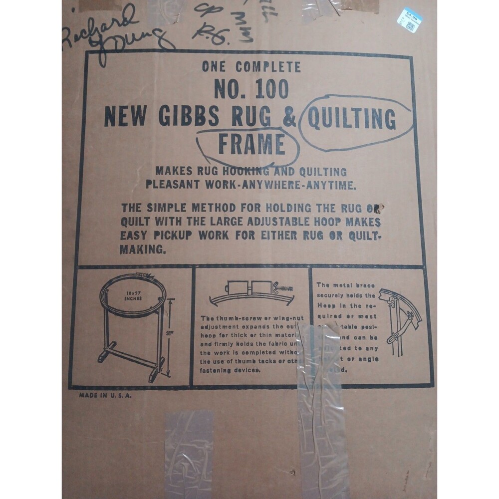 Gibbs No. 100 Rug and Quilting Frame in Original Box 18"X27"X 31" Free Standing